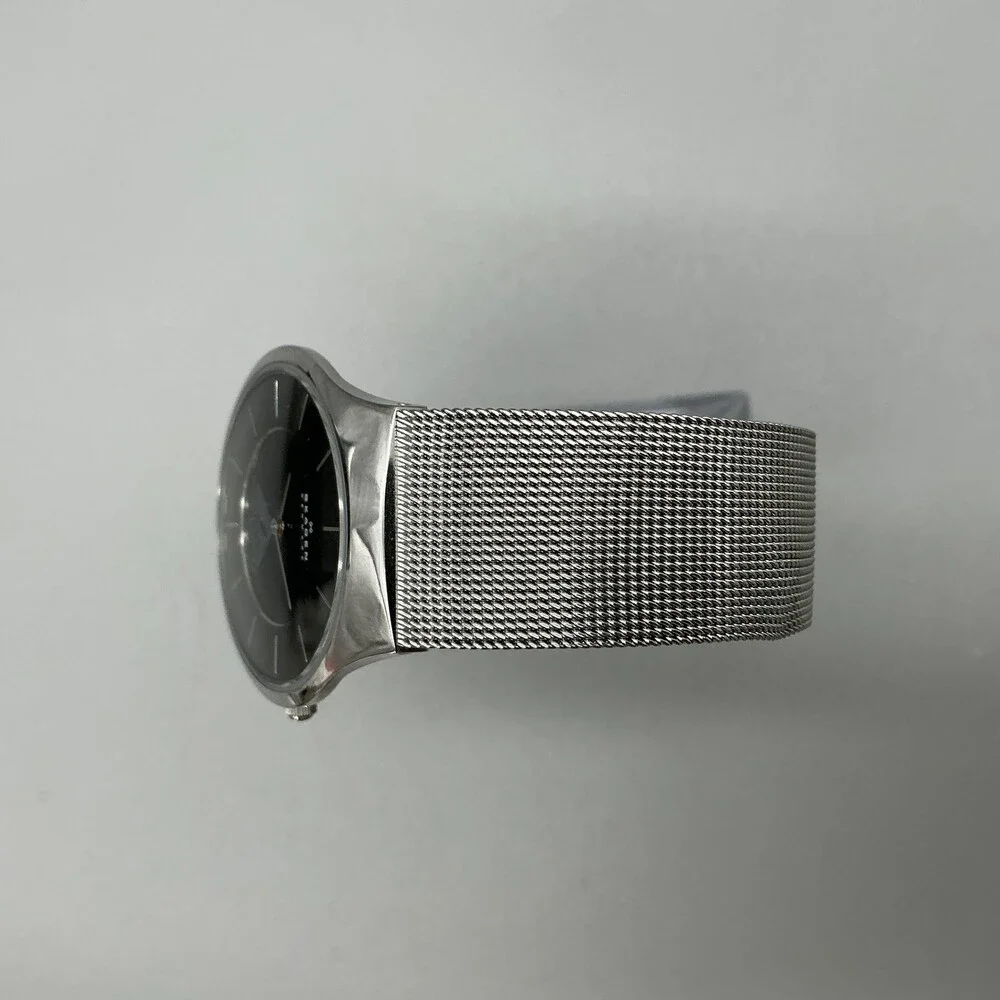 Skagen Mens Watch 34mm Black Dial Great Lakes Logo Mesh Stainless New Battery